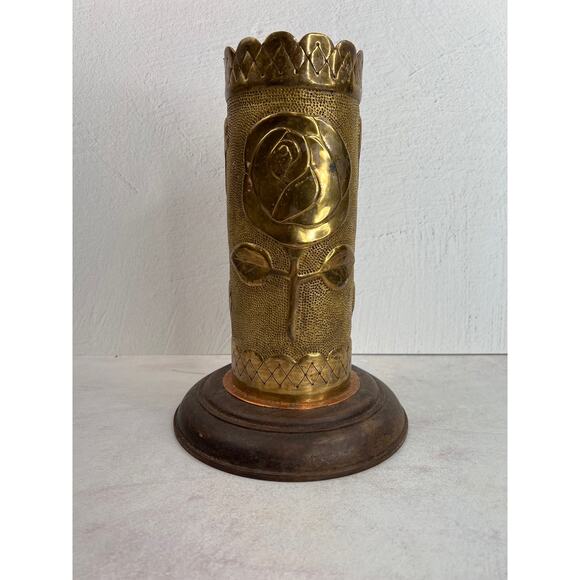 Original U.S.‎ WWI Verdun Artillery Shell Trench Art Flowers Floral Brass - Picture 1 of 8